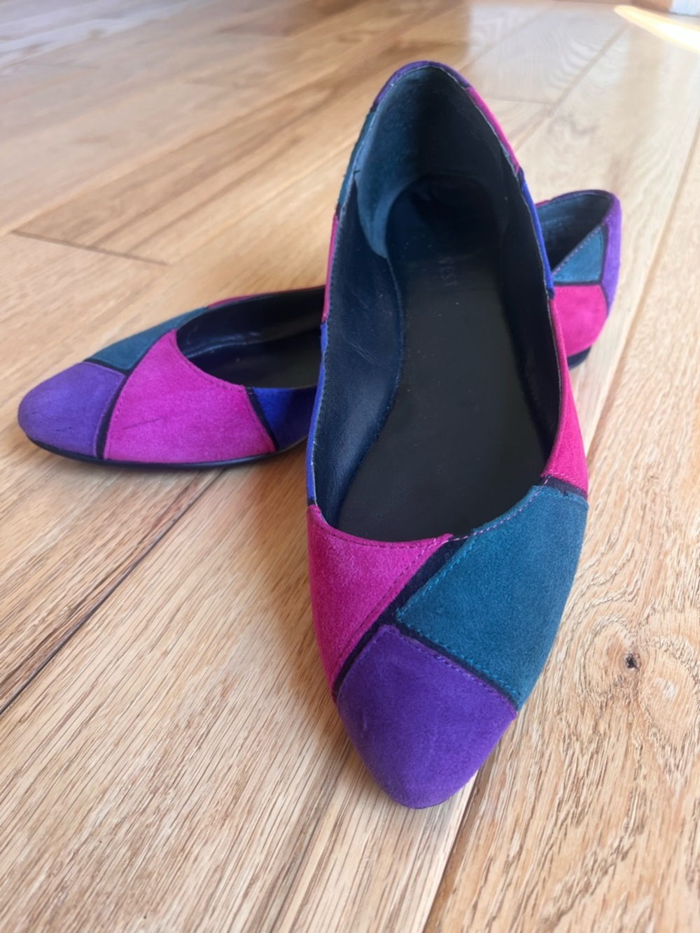 Nine West Colorblock Suede Pointed Flats in Magenta, Teal & Purple